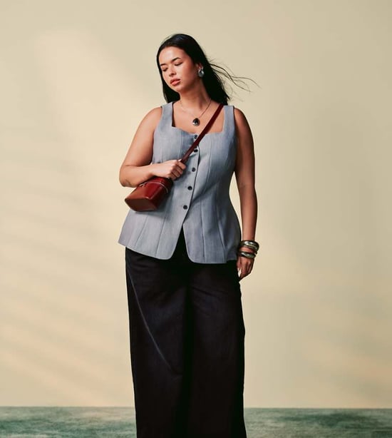 ASOS DESIGN Curve korsett väst med korsrutigt mönster i grått - Image 1