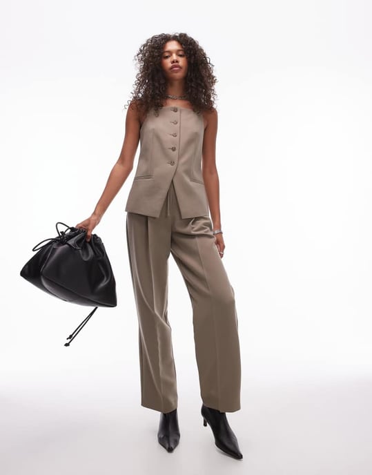 Topshop fyrkantig neck väst i kamel - Image 2