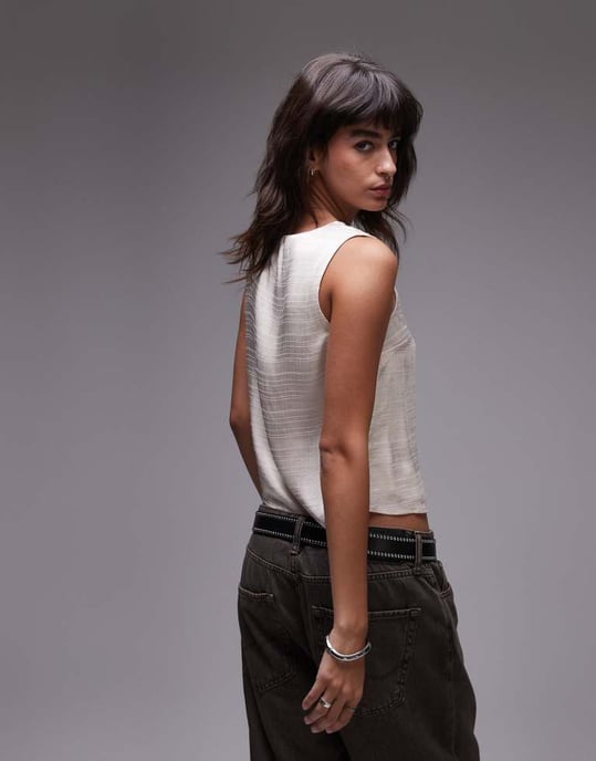 Topshop satin asymmetrisk knytväst i off-white - Image 3