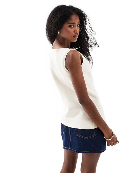 ASOS DESIGN knitted button front waistcoat with gold buttons in ecru - Image 4