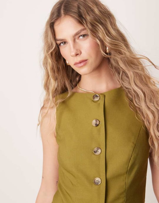 ASOS DESIGN tailored slash neck waistcoat in olive - Image 2