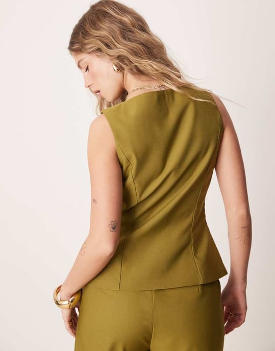 ASOS DESIGN tailored slash neck waistcoat in olive - Image 4