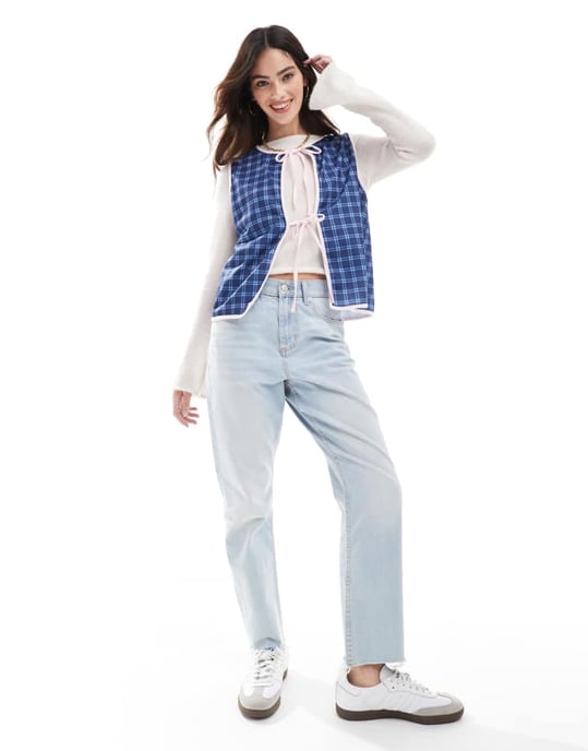 ASOS DESIGN slipsknut väst i marinblå rutigt - Image 3