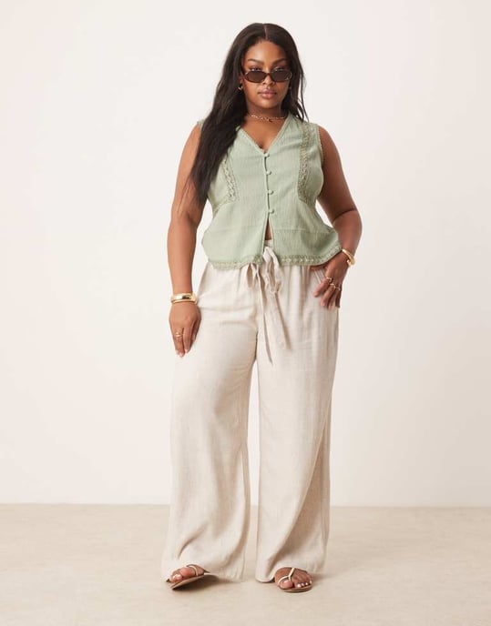 ASOS DESIGN Curve lace trim waistcoat in sage - Image 2