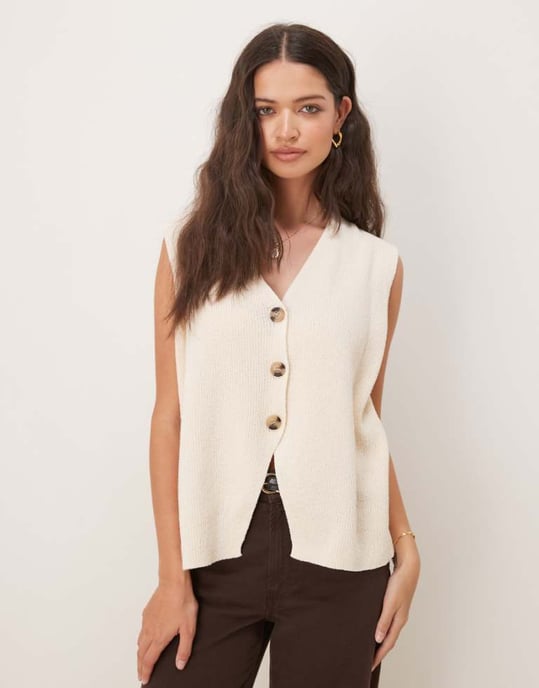 ASOS DESIGN relaxed fit waistcoat in cream - Image 1