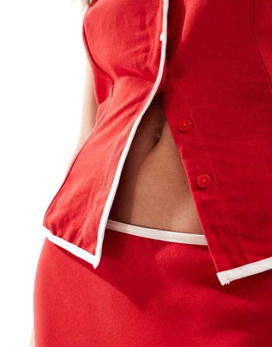 ASOS DESIGN linneblandning väst med kontrasterande kant i röd - Image 4