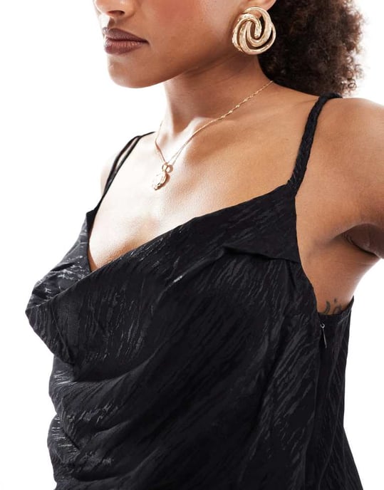Objekt jacquard cami topp set i svart - Image 4