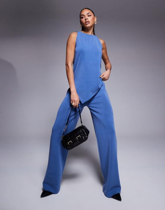 ASOS DESIGN koord asymmetrisk cupro väst i indigoblå - Image 1
