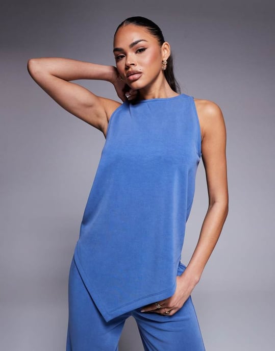 ASOS DESIGN koord asymmetrisk cupro väst i indigoblå - Image 2
