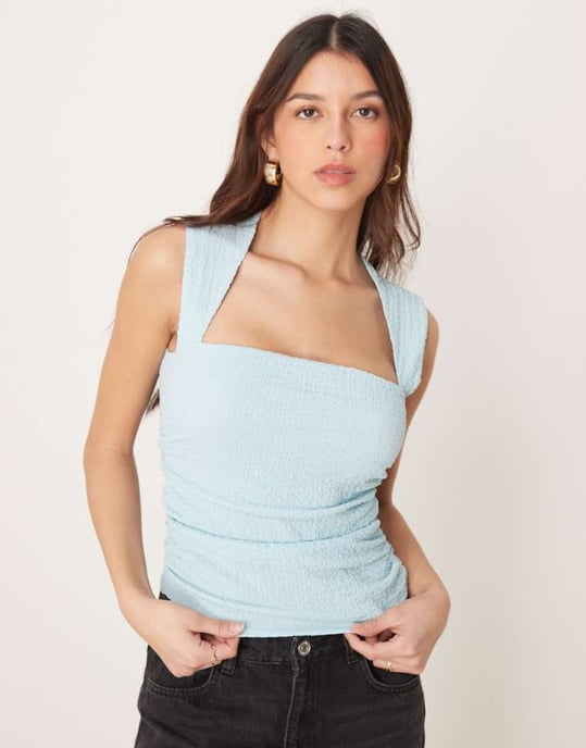 Abercrombie & Fitch square neck sleeveless top in aquamarine - Image 1