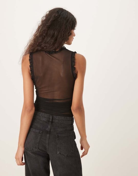 ASOS DESIGN mesh volang samlad linne i svart - Image 4
