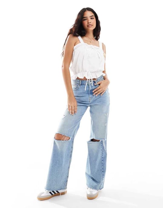 ASOS DESIGN bomulls-cami topp med broderi i vitt - Image 1