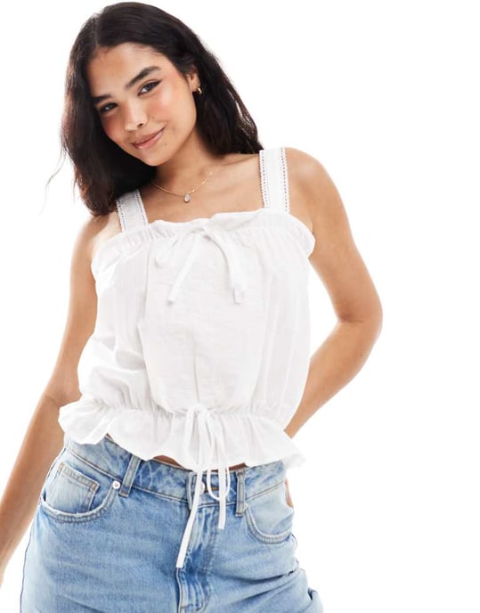 ASOS DESIGN bomulls-cami topp med broderi i vitt - Image 2