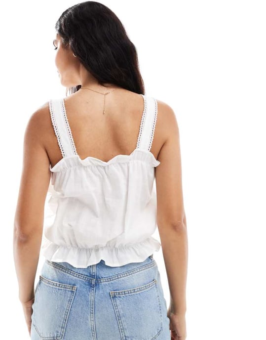 ASOS DESIGN bomulls-cami topp med broderi i vitt - Image 3