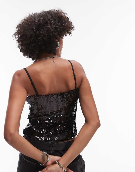 Topshop tung paljettlinne i svart - Image 3