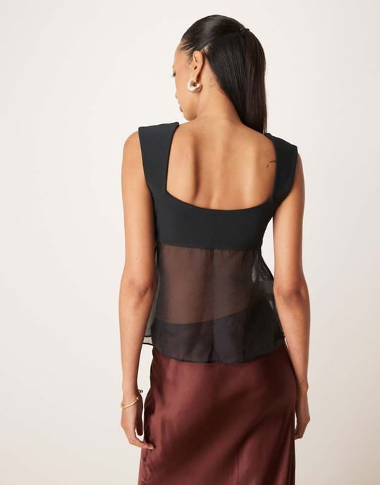 Abercrombie & Fitch genomskinlig babydoll-top i svart - Image 4