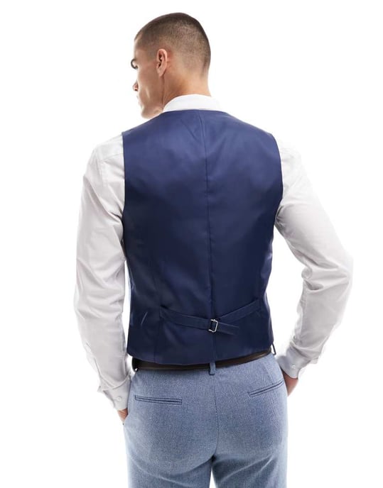 ASOS DESIGN smal kostymväst med ull i blått - Image 2