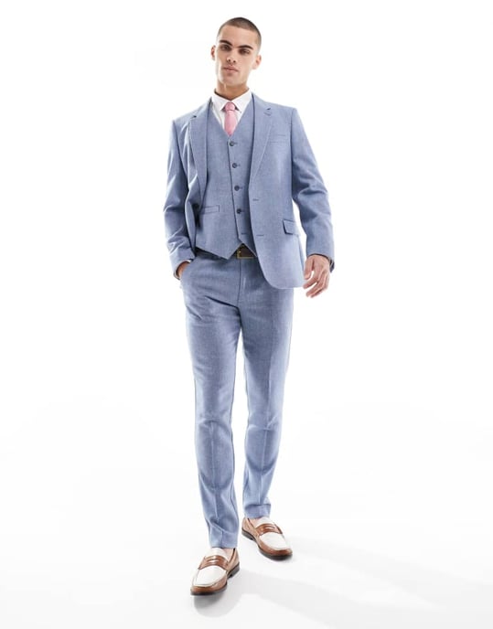 ASOS DESIGN smal kostymväst med ull i blått - Image 3