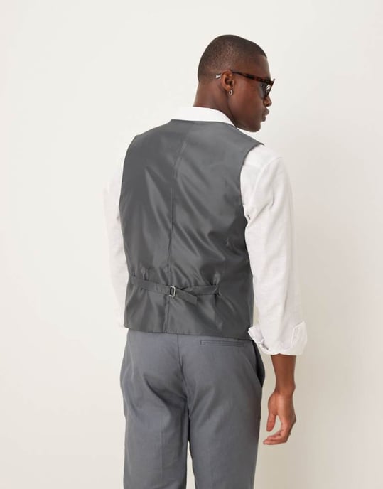 ASOS DESIGN linneblandning smal kostymväst i blått - Image 3