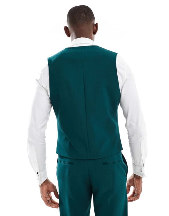 ASOS DESIGN skinny kostymväst i grön slubtextur - Image 4