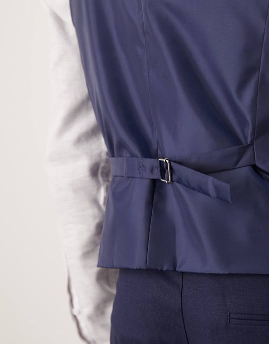 ASOS DESIGN linen blend slim suit waistcoat in navy - Image 3