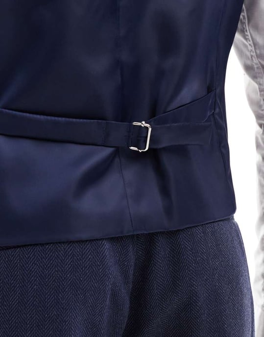 ASOS DESIGN slim passform väst med ull i blå herringbone - Image 4