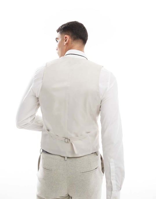 ASOS DESIGN smal kostymväst i ull i stentweed - Image 3