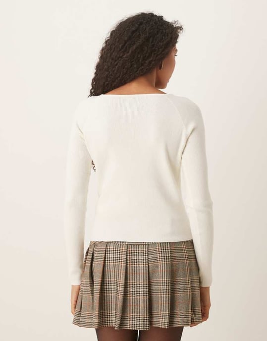ASOS DESIGN figurnära rippad kofta i krämfärg - Image 3