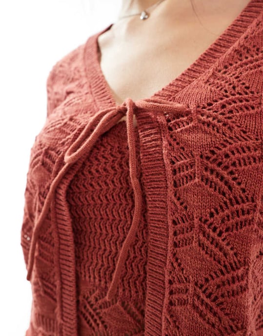 Vero Moda kortärmad virkade cardigan i terrakotta - Image 3