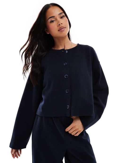 Miss Selfridge mjuk ribbad kofta i marinblått - Image 1