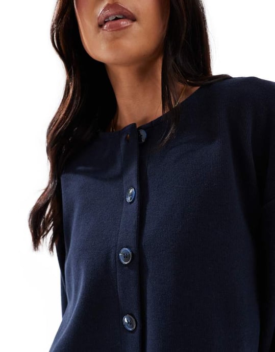 Miss Selfridge mjuk ribbad kofta i marinblått - Image 3