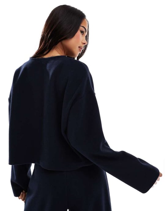 Miss Selfridge mjuk ribbad kofta i marinblått - Image 4