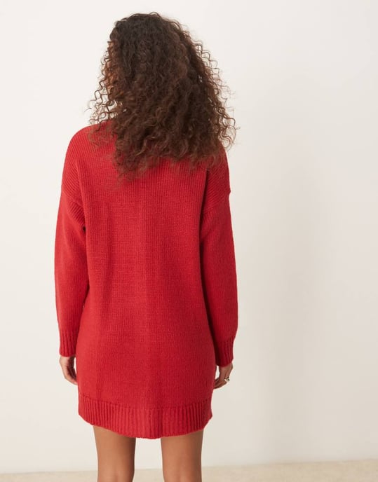 Miss Selfridge longline oversized cardigan dress in red - Image 3