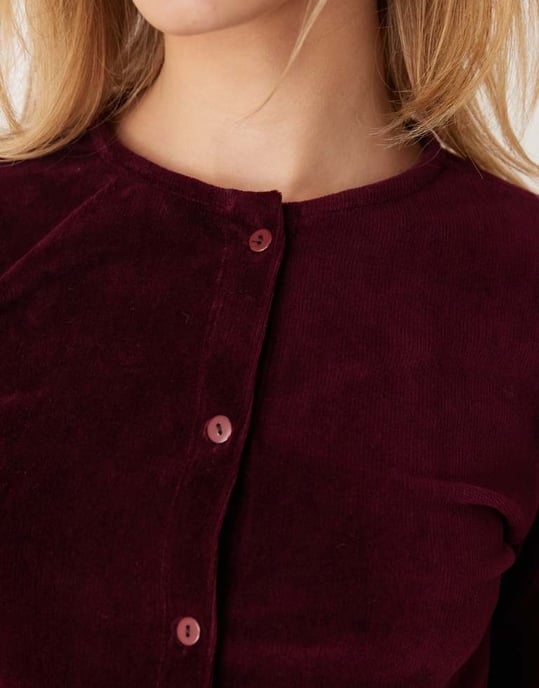 ASOS DESIGN velvet cord cardigan in burgundy - Image 3