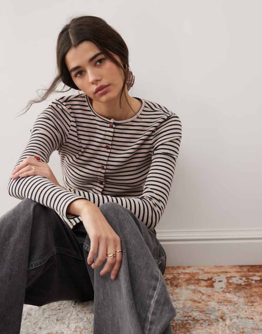 Miss Selfridge långärmad cardigan i randig design - Image 1