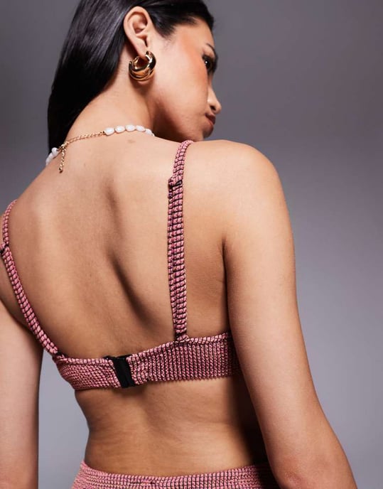 ASOS DESIGN Willow waffle texture underwired bikini top in pink - Image 3
