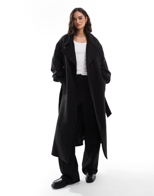 ASOS DESIGN spliced formal bomber coat in black - Image 1