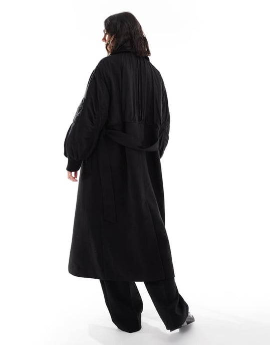 ASOS DESIGN spliced formal bomber coat in black - Image 2