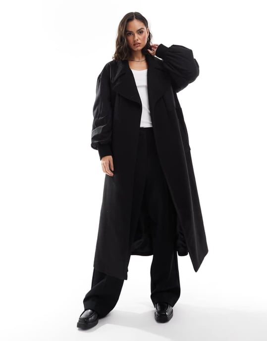 ASOS DESIGN spliced formal bomber coat in black - Image 4