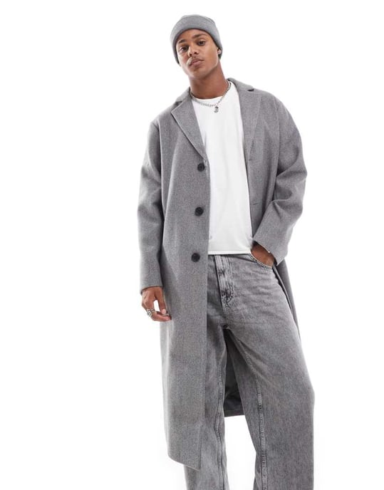 ASOS DESIGN regular fit wool look overcoat in grey - Image 2