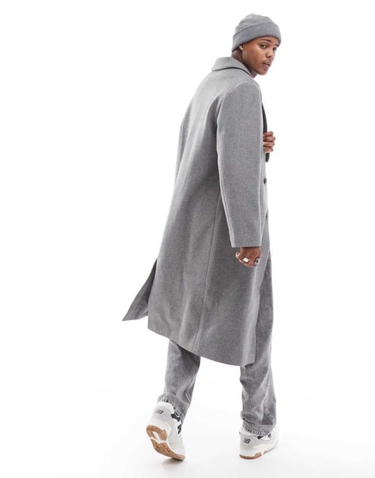 ASOS DESIGN regular fit wool look overcoat in grey - Image 3