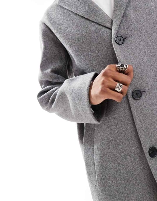 ASOS DESIGN regular fit wool look overcoat in grey - Image 4