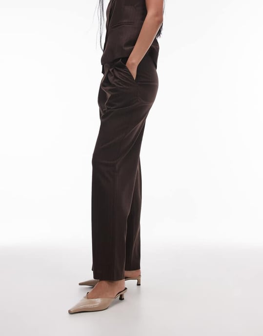 Topshop skräddarsydd jogger med veck framtill i chokladrandig - Image 2