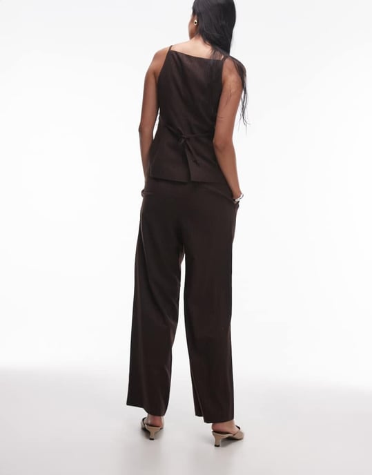 Topshop skräddarsydd jogger med veck framtill i chokladrandig - Image 4