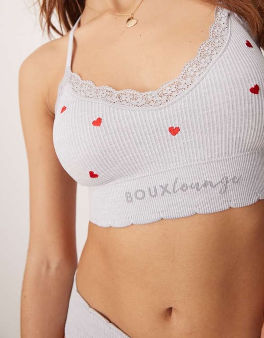 Boux Avenue ribbad hjärta bralette i grå melerad - Image 3