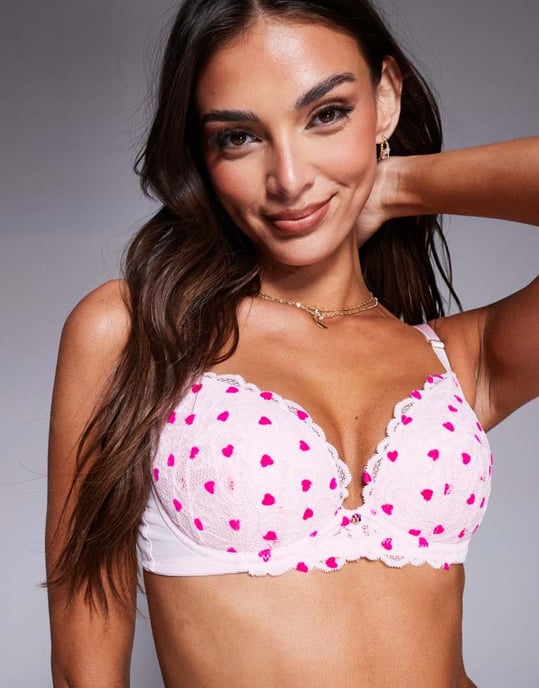 Ann Summers Sexig spets flockad hjärtformad vadderad djuppassion i rosa - Image 3