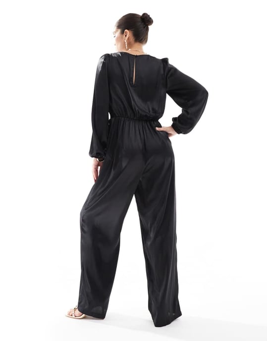 Vero Moda knytfront jumpsuit i svart satin - Image 2