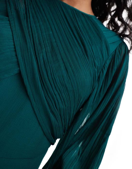 ASOS DESIGN överdrivna ärmar chiffong vida byxdress i juvelgrön - Image 3