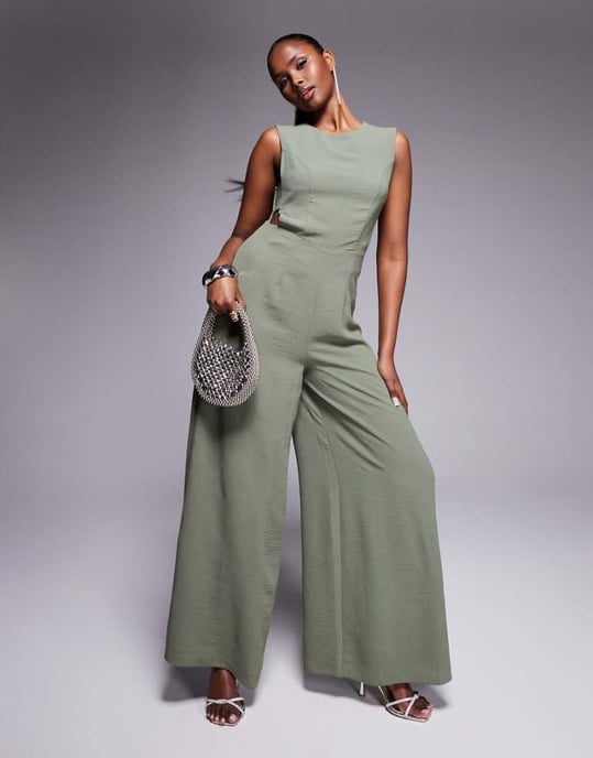 ASOS DESIGN byxdress med spänndetalj i khaki - Image 1