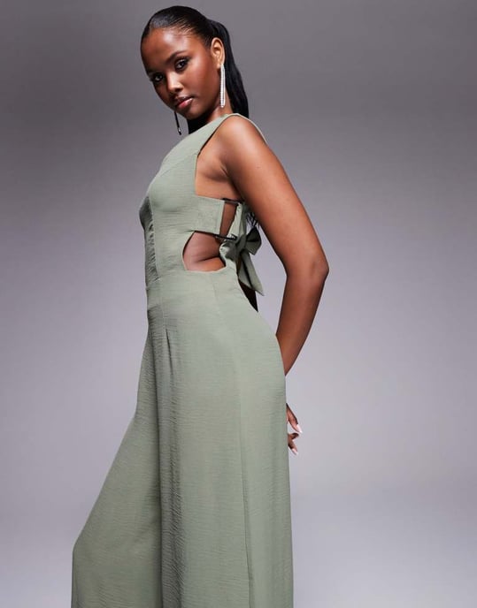 ASOS DESIGN byxdress med spänndetalj i khaki - Image 2